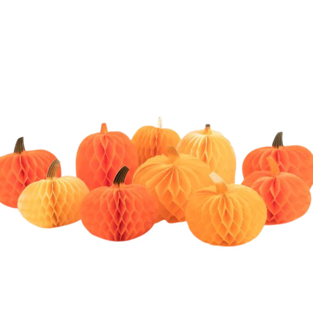 Halloween Pumpkin Paper Honeycomb Decorations - 3 Pack