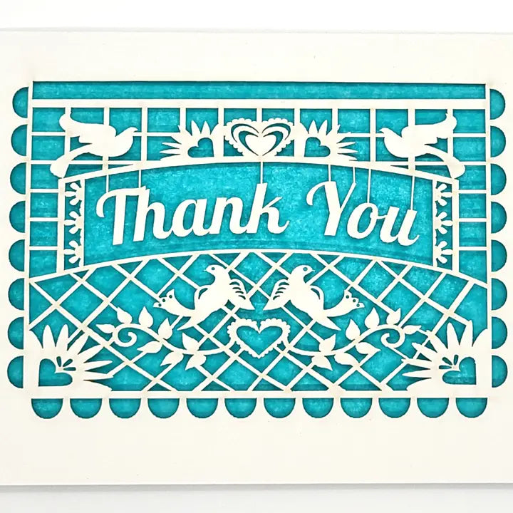 TWH Papel Picado Card - Thank you - Aqua - Cards - Feliz Modern