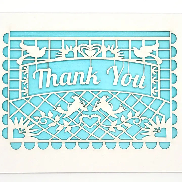 TWH Papel Picado Card - Thank you - Light Blue - Cards - Feliz Modern