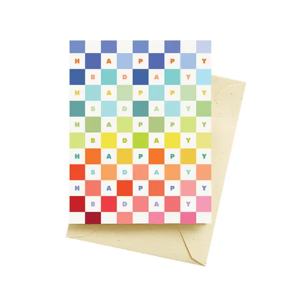 SLTZ Rainbow Checker Birthday Card -  - Cards - Feliz Modern